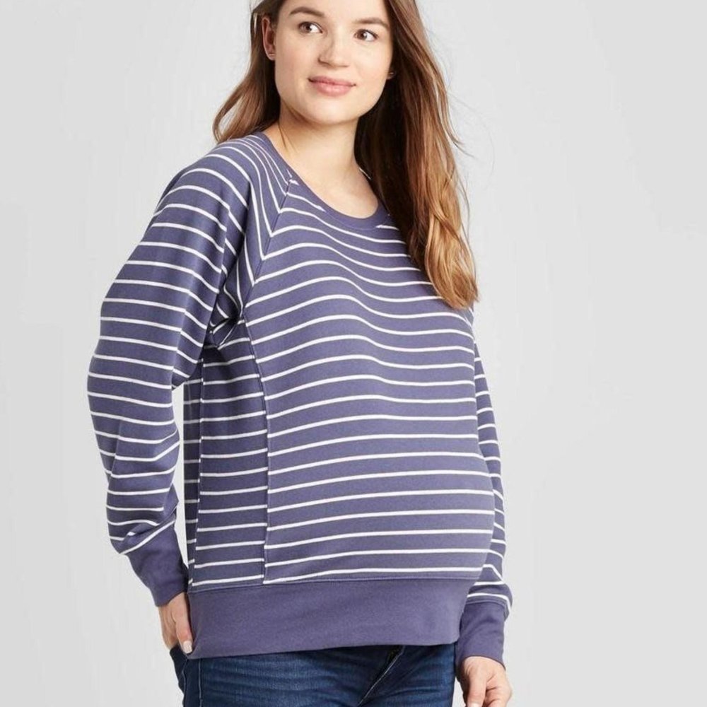 Isabel Maternity LS Crewneck Blue Stripe XLarge